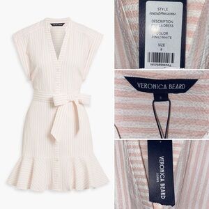 New! Veronica Beard $398 Pink Stripe seersucker mini Dress Womens 8